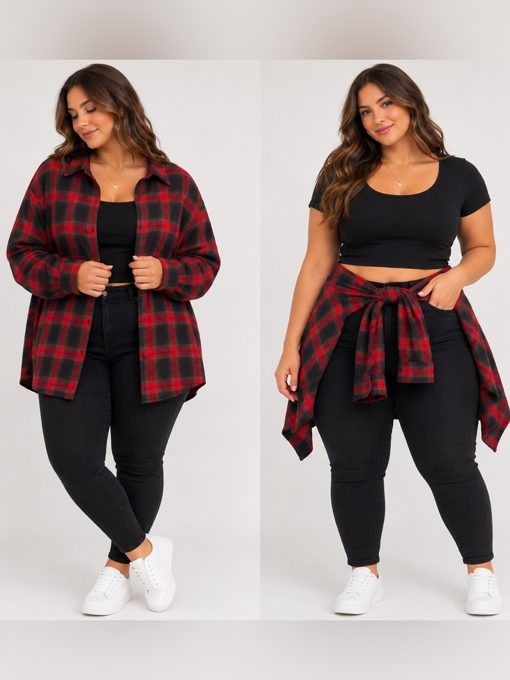 🚨SHEIN Red and Black Plaid Button-Down Shirt